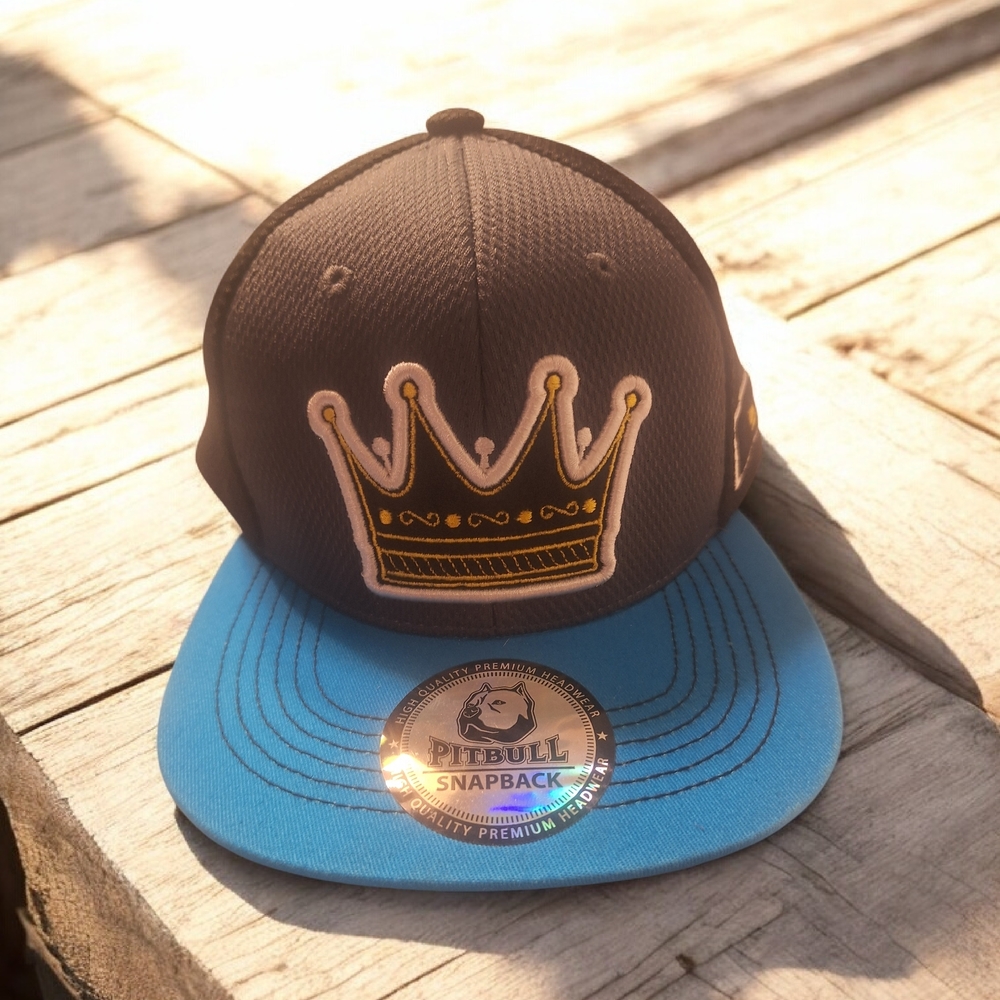 Pitbull Crown Embroidered Snapback Hat - Black and Blue